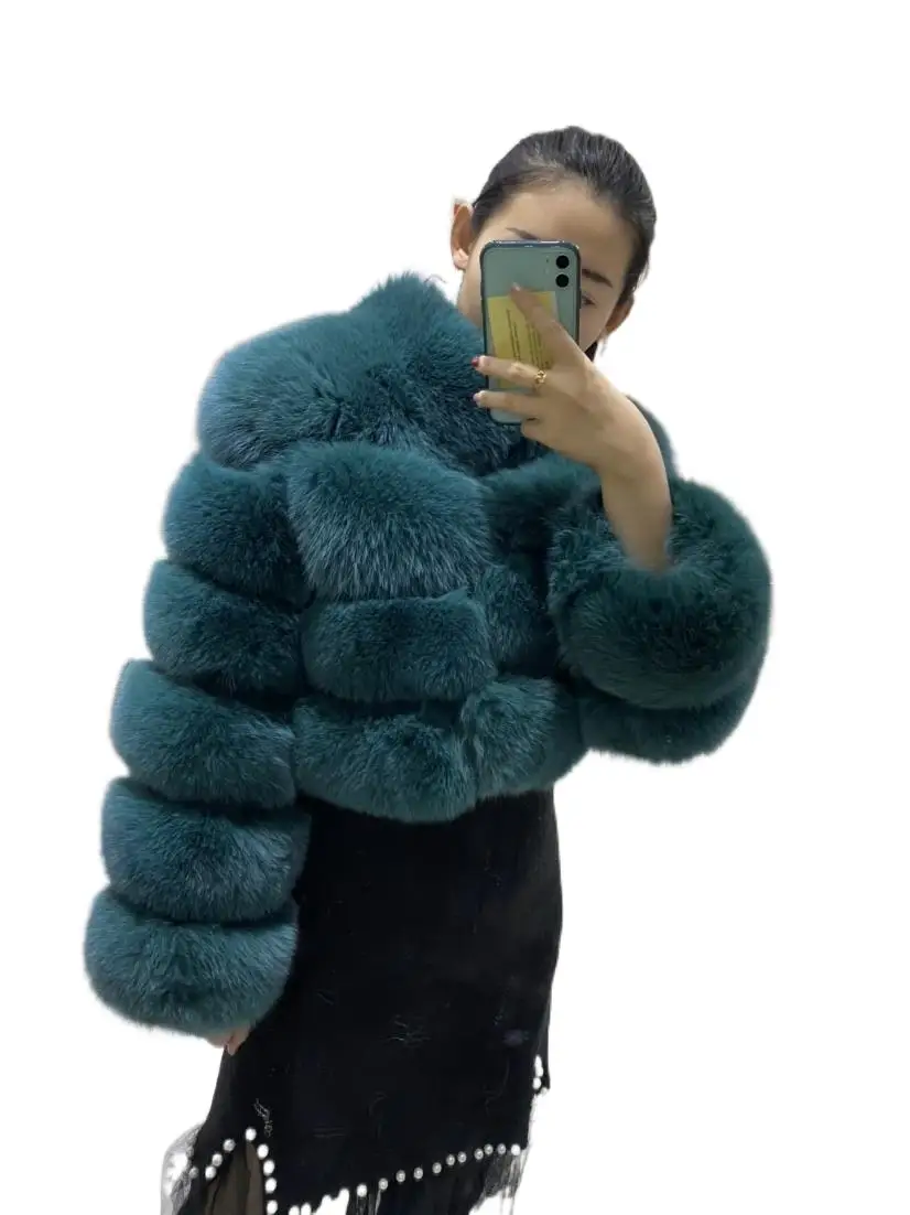 Natural Short Real Fox Fur Coat For Women With Stand Collar Winter Thick Warm Genuine Fox Jacket High Quality Solid Fur Overcoat