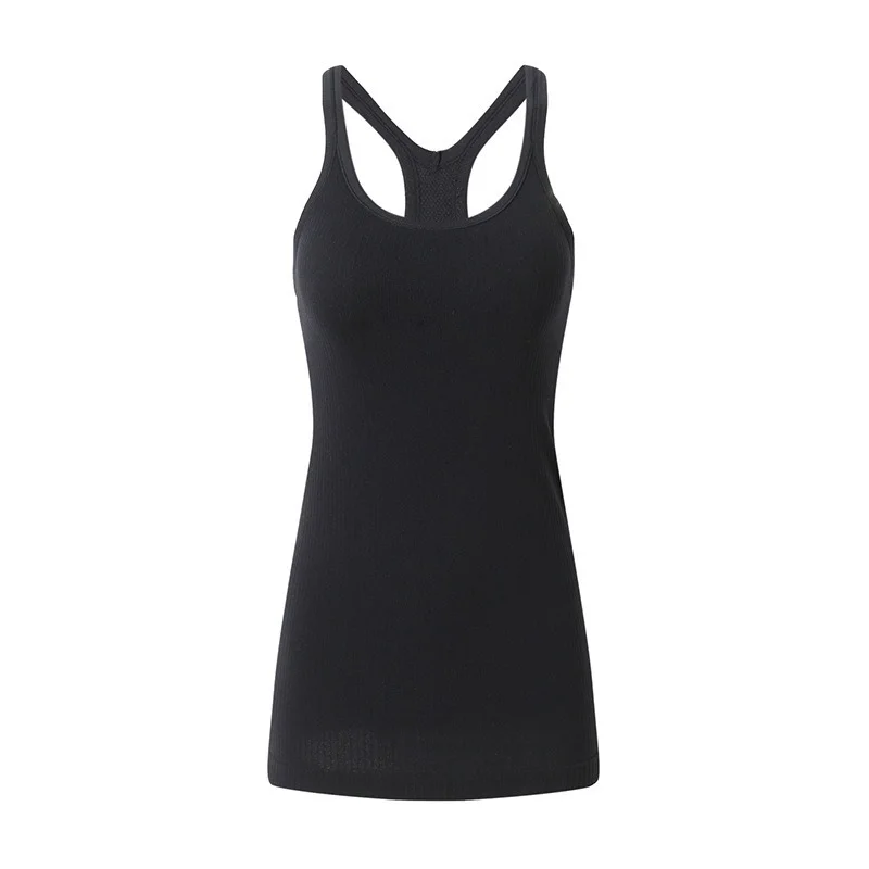 Lulutop Yoga Vest Women Solid Long Sports Energy Bra Sleeveless Fitness Running Shirts Gym Top with Bra Casual Workout Sportwear