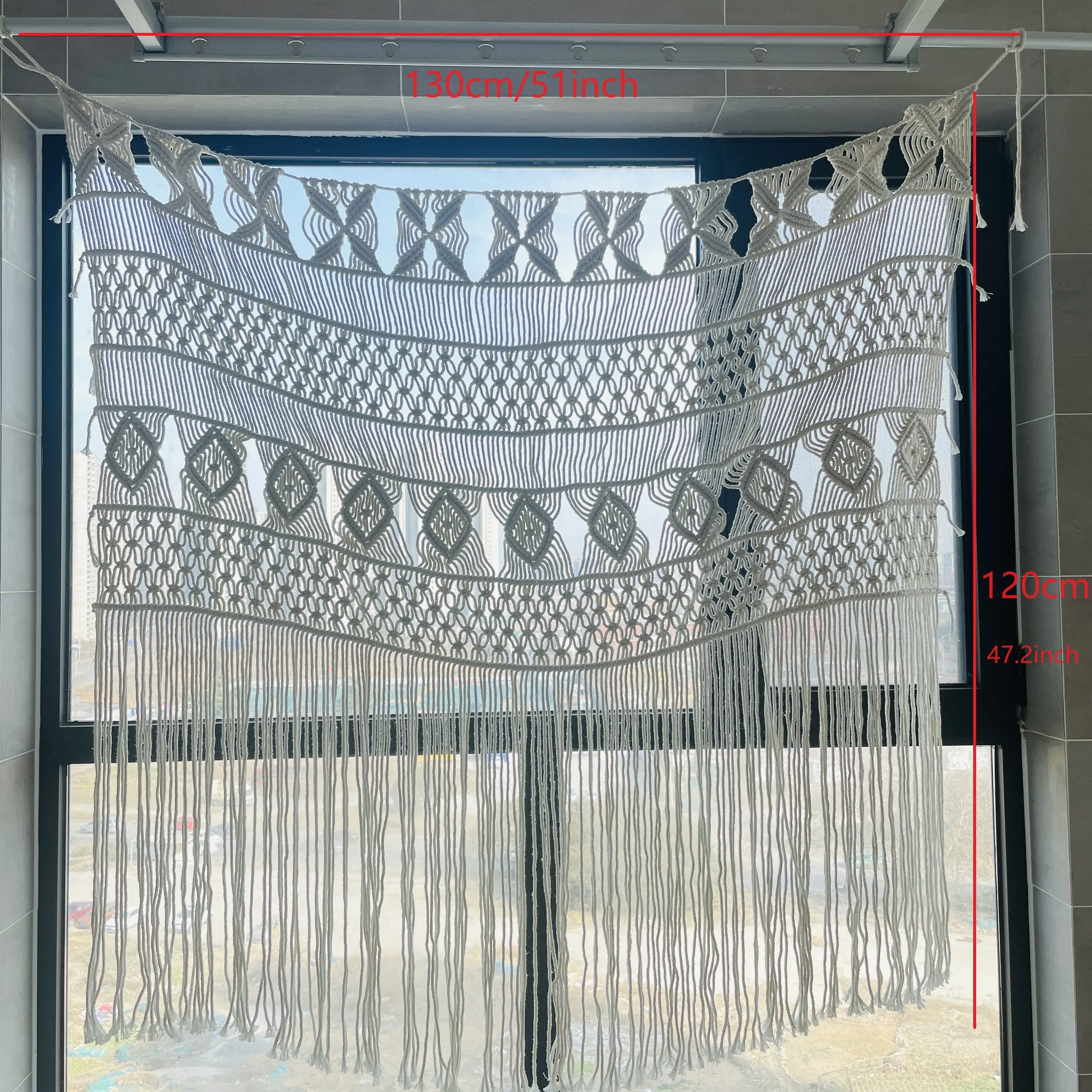 Большая занавеска с кисточками богемная Свадебная плетеная Настенная картина