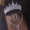 Luxury Silver Color Crystal Water Drop Bridal Jewelry Set Rhinestone Tiara Crown Necklace Earring Set Bridal Wedding Jewelry Set 1