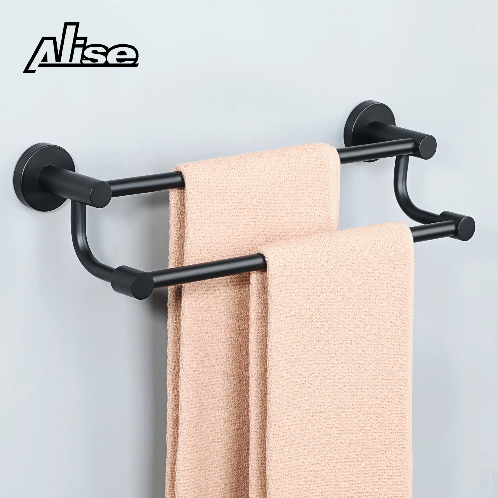 

Towel Rail Wall Mounted 40cm Matt Black Bathroom Towel Holder Double Bar 304 Stainless Steel Towel Hanger Bathrooms Accessories