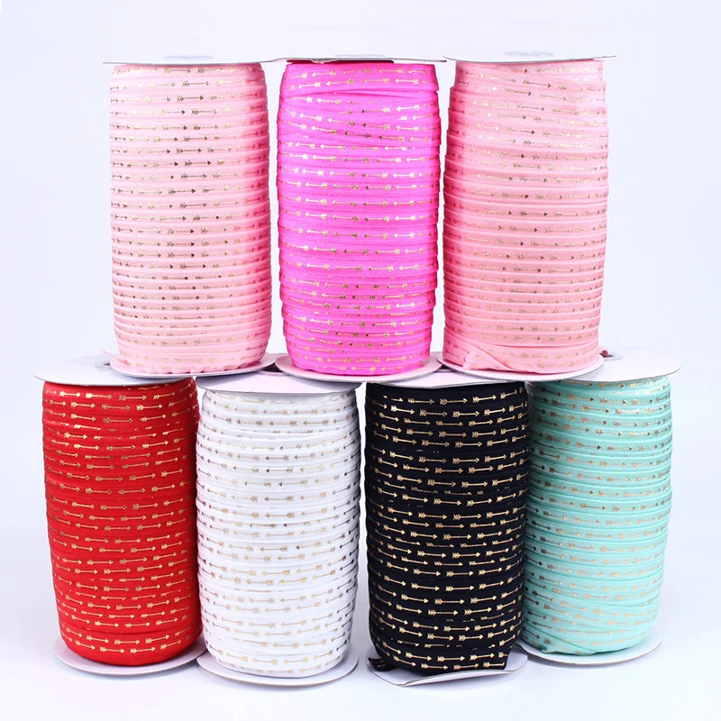 

5/8" Gold Foil Arrow Fold Over Elastic Printed Ribbon Wedding For DIY Hair Tie Accessory Spandex Band Head Wear welcome custom