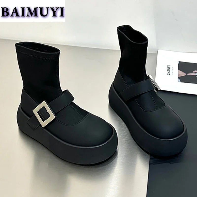 Женские ботильоны на плоской платформе зимние ботинки Мэри Джейн теплая зимняя