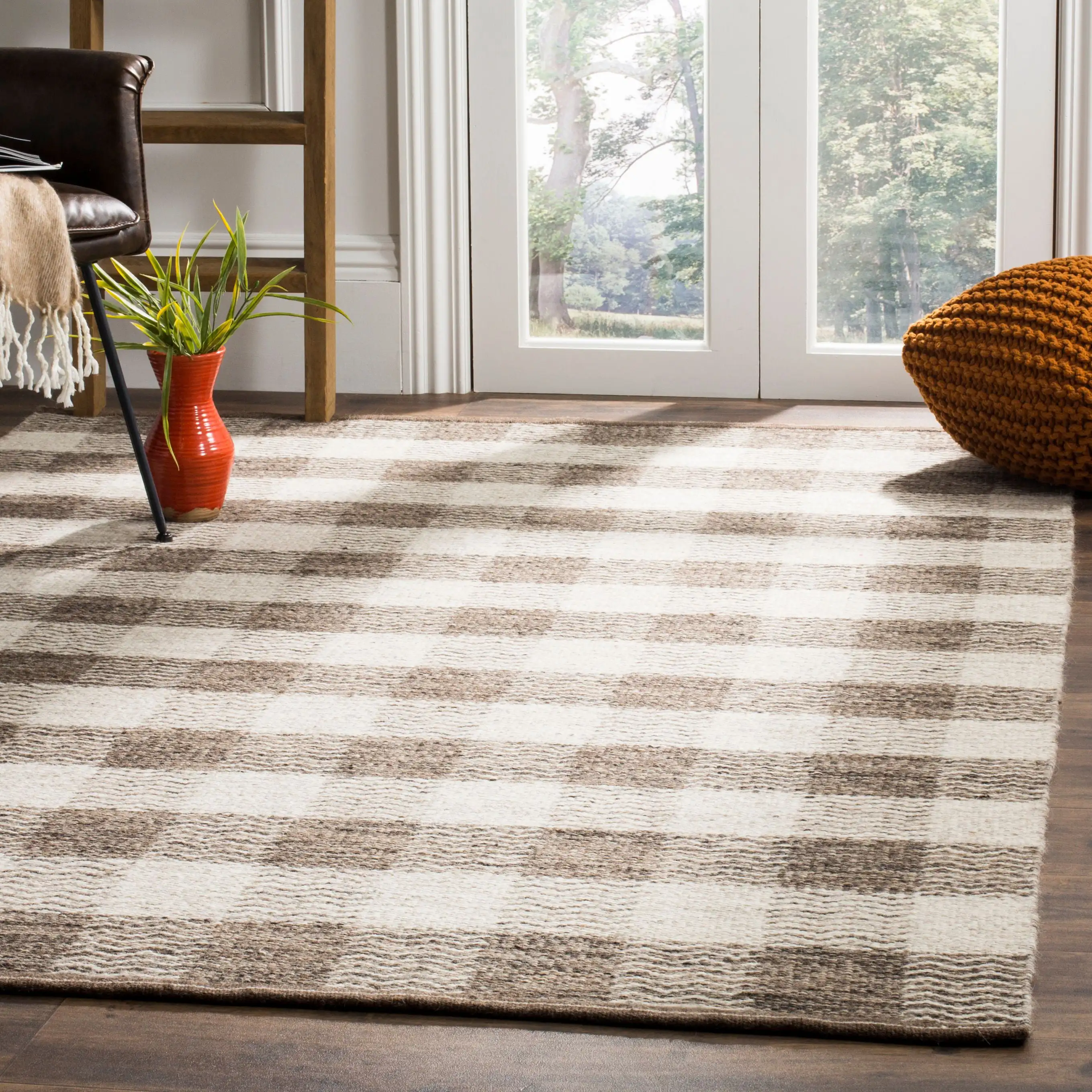 

Клетчатый шерстяной коврик Kilim Jasmine, цвет серый/коричневый, 4 'x 6'