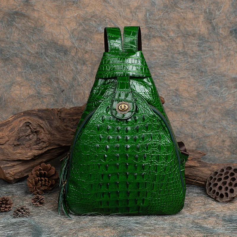 

Crocodile Pattern Genuine Leather Backpack Women Classic Woman's Real Cow Leather Backpacks Retro Ladies Double Shoulder Bag