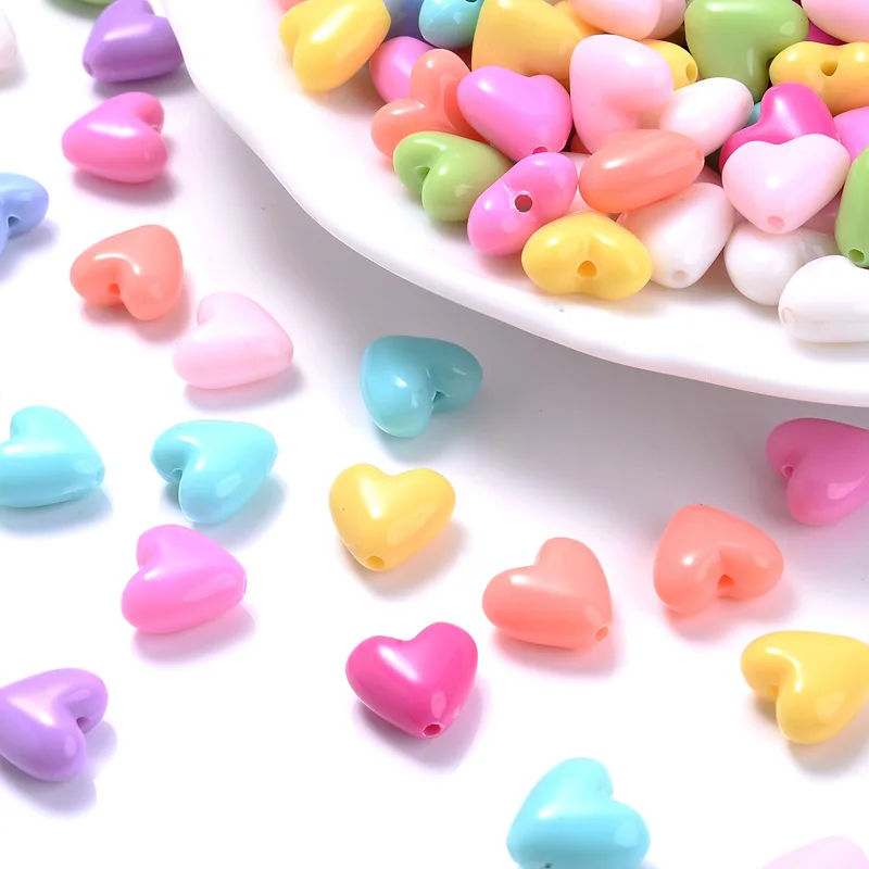 

50pcs 10x11mm Acrylic Beads Heart Shape Loose Spacer Bead for Needlework Diy Jewelry Making Children's Handmade Beading Supplies