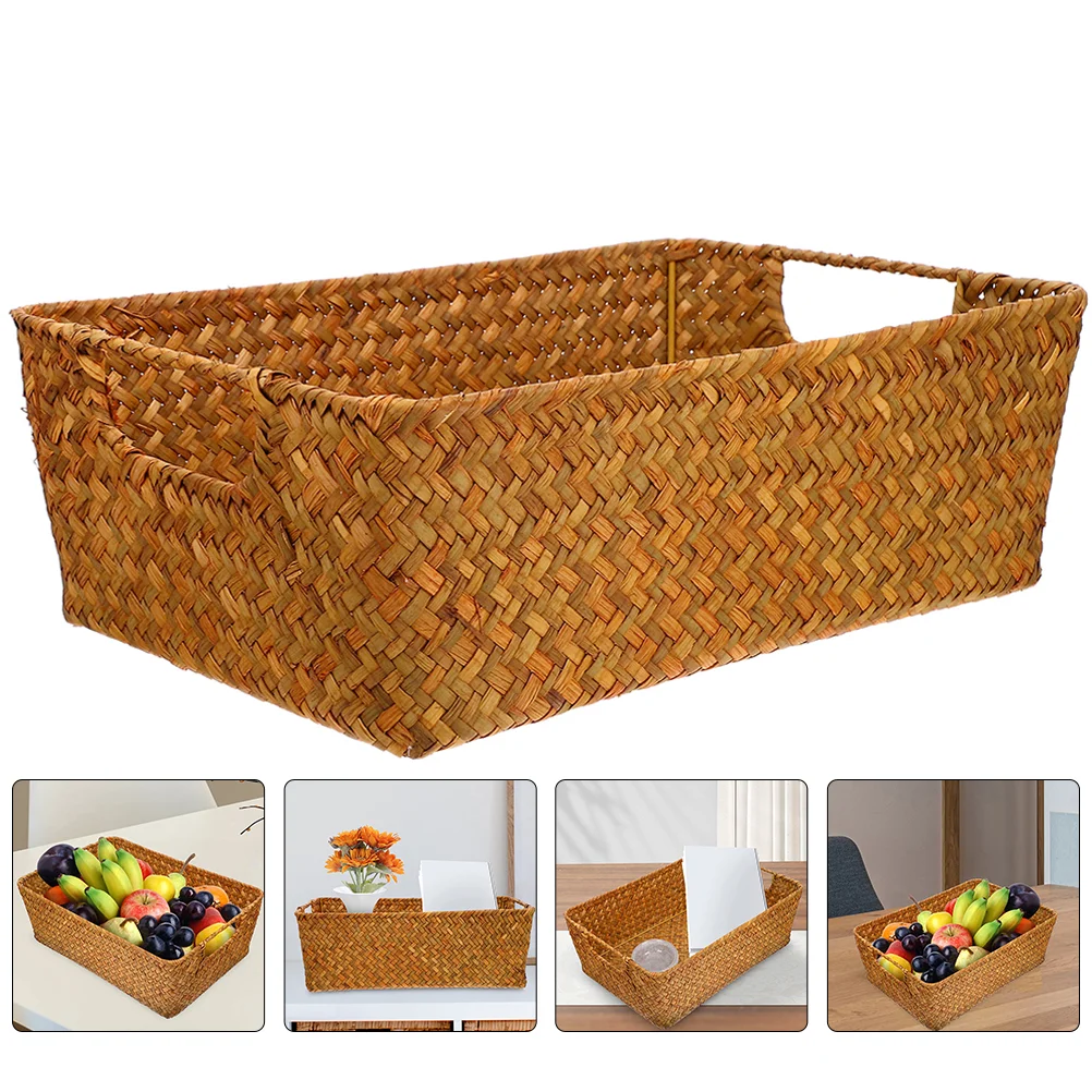 

Woven Storage Basket Woven Hamper Seagrass Rattan Basket Woven Tray Straw Bread Basket Shelf Toilet Paper Basket Toys Organizer