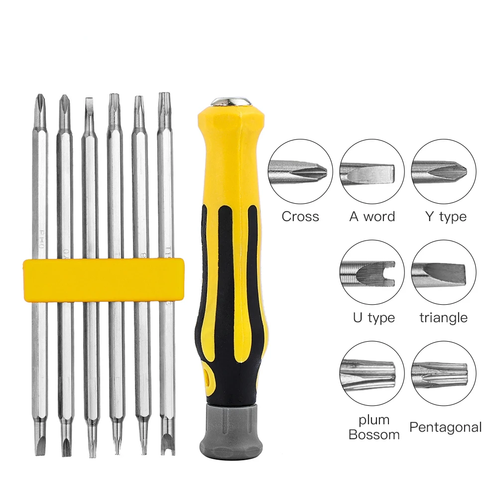 

7 PCS 6-In-One Strong Magnetic Y-shaped U-shaped Plum Triangle Shaped Bit Multi Function Household Disassembled Screwdriver Set