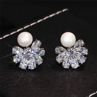 gorgeous bridal simulated pearl wedding earrings with brilliant cubic zirconia elegant women accessories fashion jewelry
