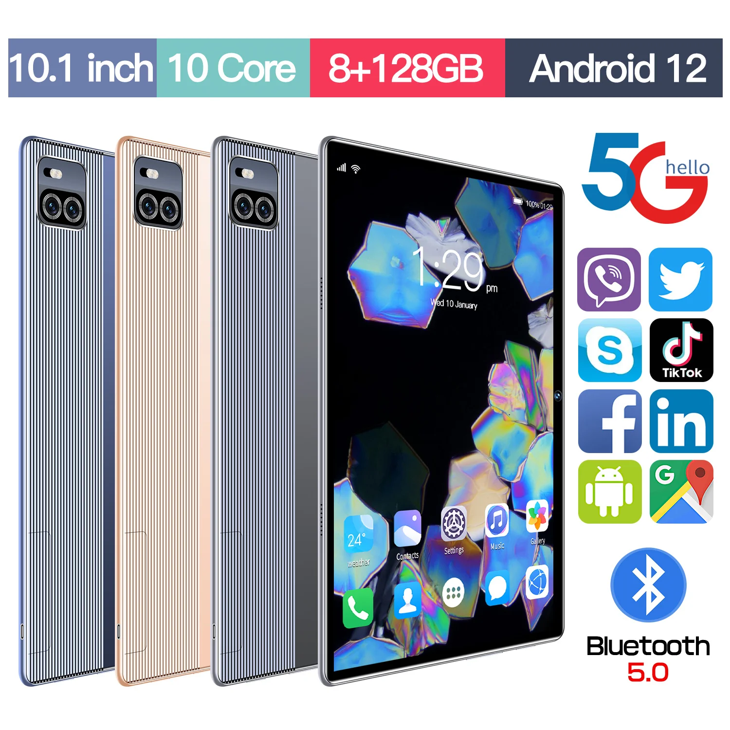 

10,1-дюймовый телефон, 8 ГБ + 128BG, Android 12, полный экран