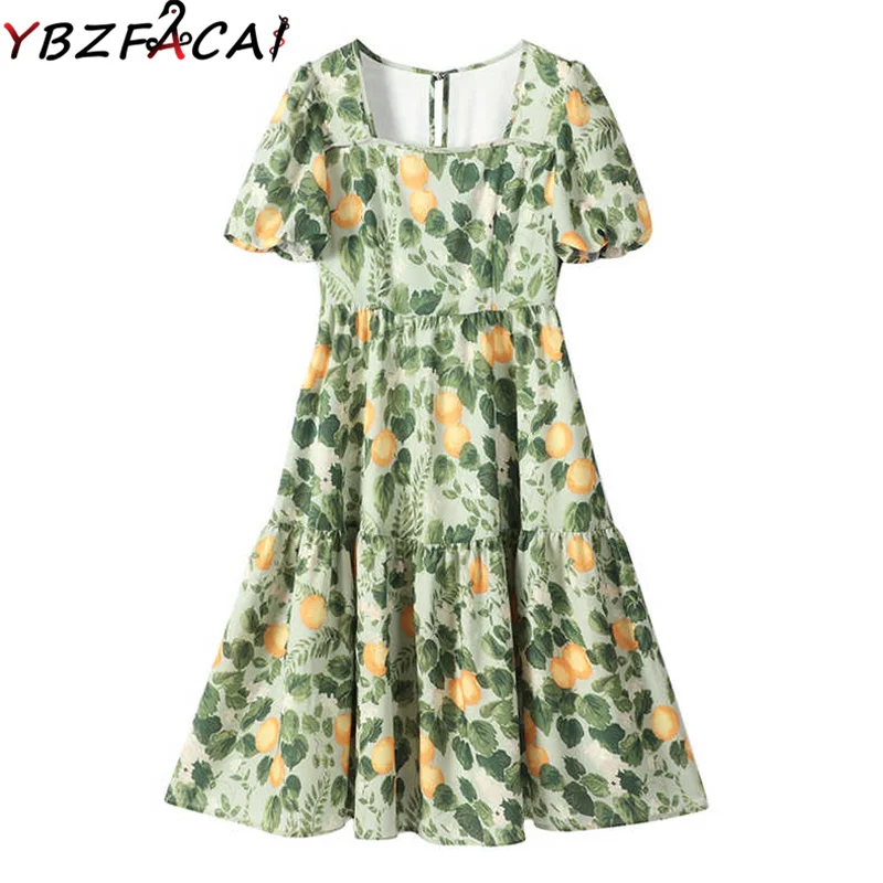 

Женское богемное пляжное платье 2022, Летняя короткая юбка из шифона с квадратным вырезом и пышными рукавами