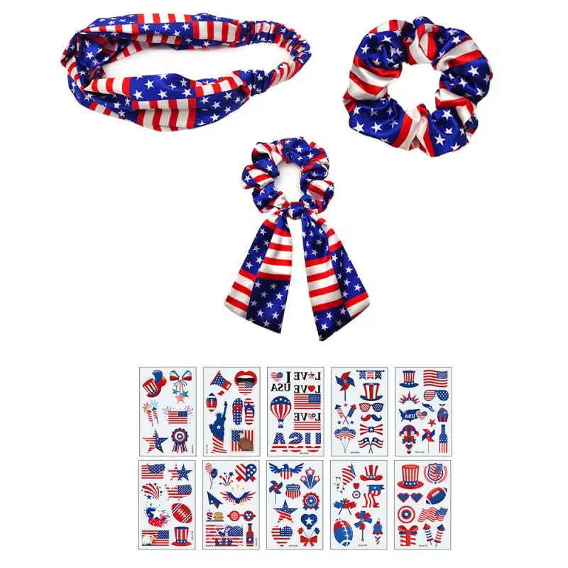 Аксессуар 4 июля серьги-ленты для волос временная татуировка подарочный набор