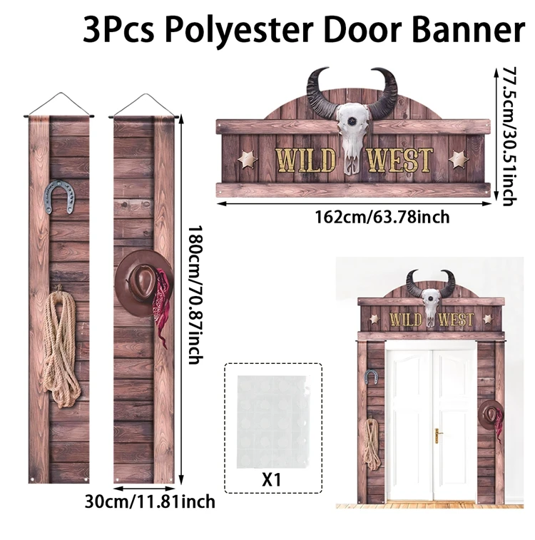 

Баннеры для двери Wild West Party, 3 шт.