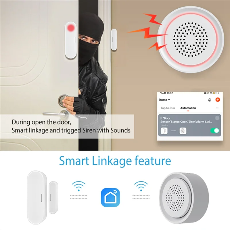 Фото ABFN-Smart Siren Wi-Fi датчик сигнализации звуковой свет оповещение USB интеллектуальный датчик, совместимый с Alexa Google Home №2