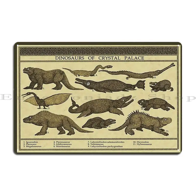 Металлический плакат с динозаврами из хрустального дворца Забавный кинотеатр