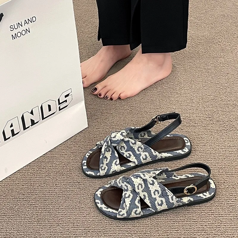 

Сандалии женские летние, босоножки на плоской подошве в сказочном стиле, однотонные с фотоэлементами, пляжные сандалии, 2023