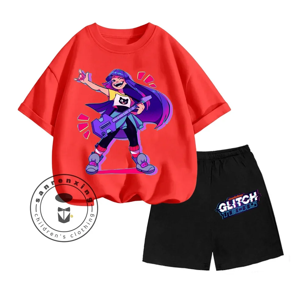 Детский Летний Комплект Kawai Glitch Techs Q-Edition Топ С Короткими Рукавами И Круглым
