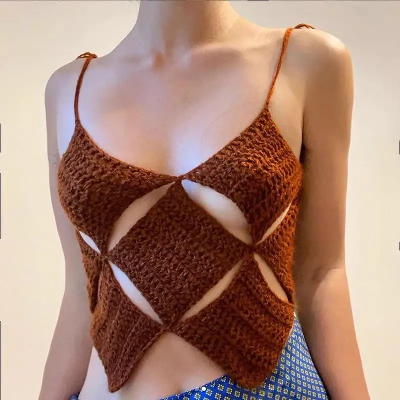 

Women T-shirts Off Shoulder Knitting Crop Top Women Sleeveless Stretchy Hollow Strap Tank Tops t-shirts Ribbed Tops For Women