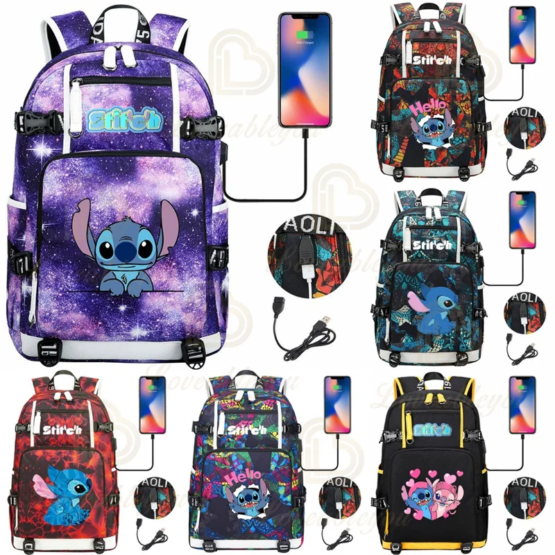 

Lilo Pelekai Kids Backpack Stitch Schoolbag With USB Anime Figures for Back To School Students Stationery Bags Combo Mochilas