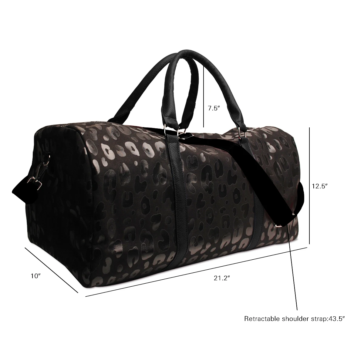 Weekend Black Leopard Canvas Duffle Totes Cheetah Animal Travelling Bag Large Sports Holiday Duffle Bag Overnight Girls Domil