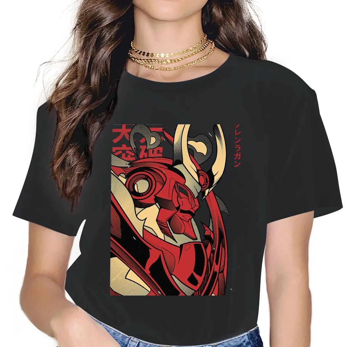 

Women's Tengen W T Shirts Tengen Toppa Gurren Lagann Tops Casual Short Sleeve Crewneck Tee Shirt Printing T-Shirt