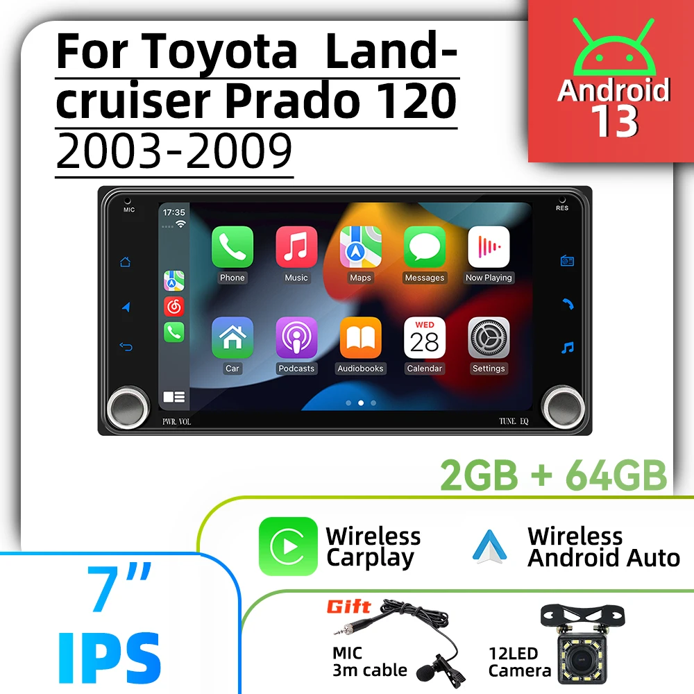 Для Toyota Land Cruiser Landcruiser Prado 120 2003-2009 Carplay Авторадио 2 Din Android Радио 7 &quotСтерео