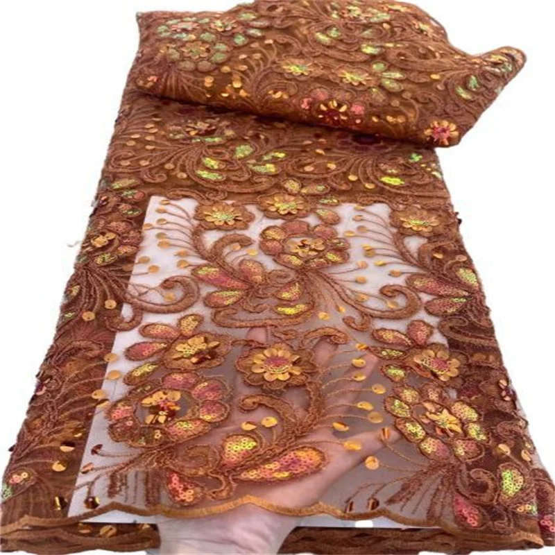 

Зеленое Африканское кружево, Французская ткань с блестками, 2023 оранжевая вышивка, тюль, кружевная ткань с блестками для шитья нигерийского свадебного платья