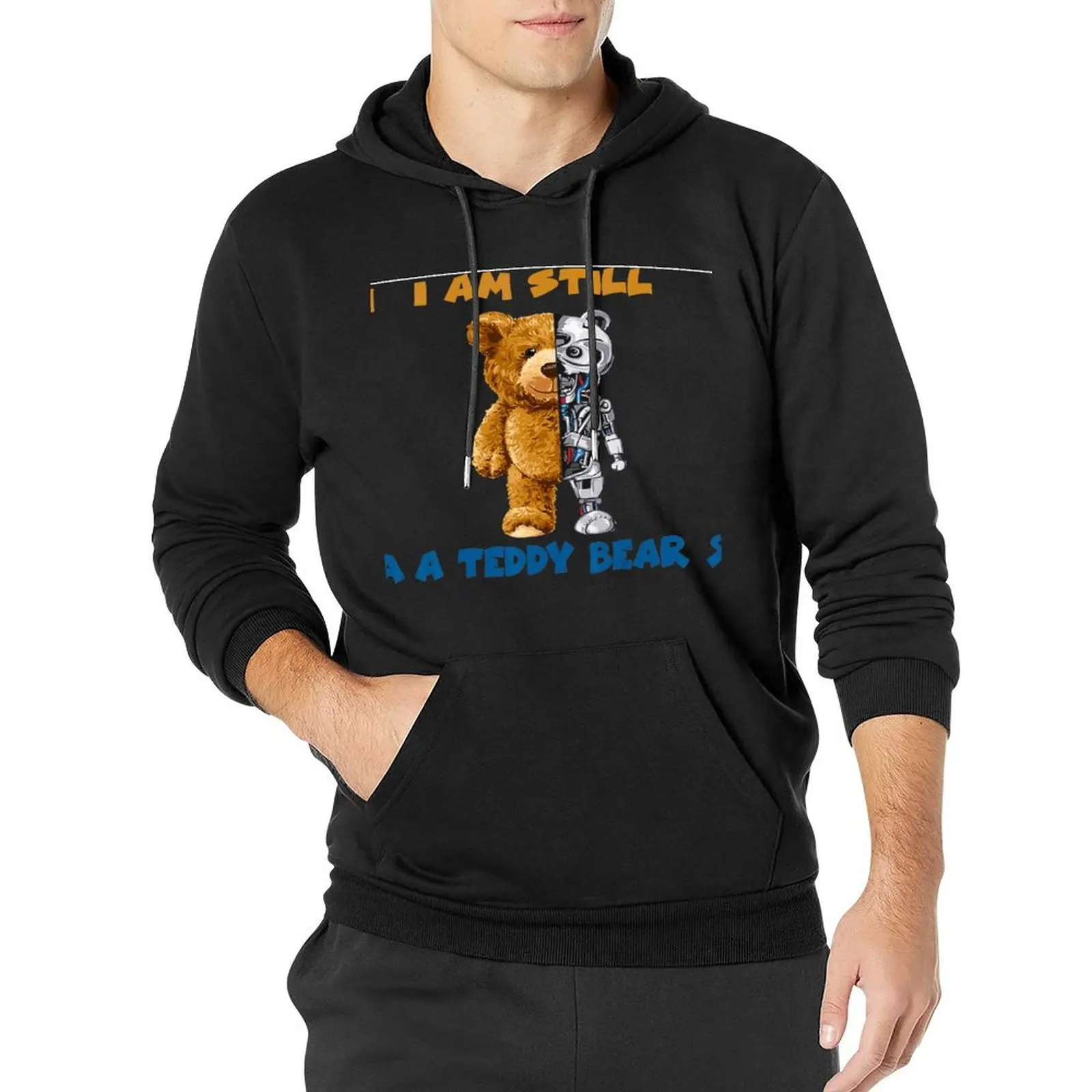 

Half Robot Teddy Bear Essentials Hoodies Winter Cartoon Animal Streetwear Hooded Shirt Male Y2k Funny Pattern Oversized Hoodie