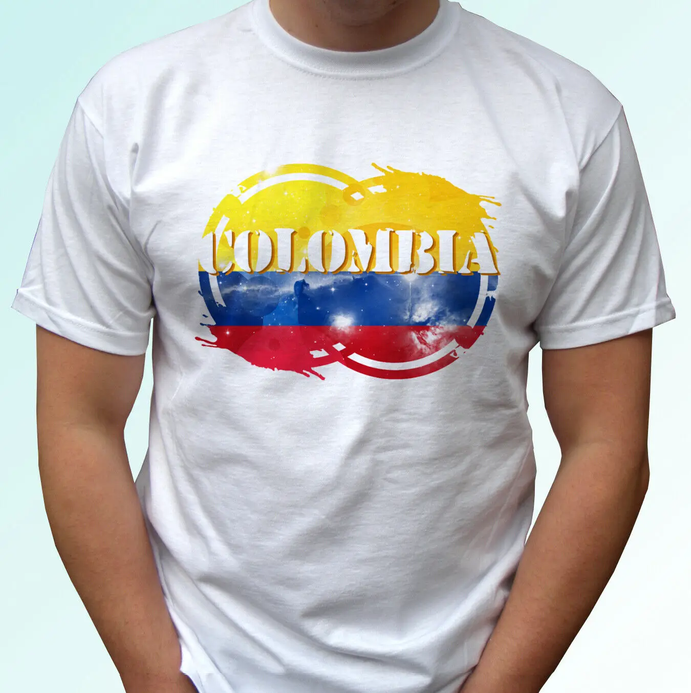 Белая футболка с флагом Колумбии Американская современный дизайн топ мужские