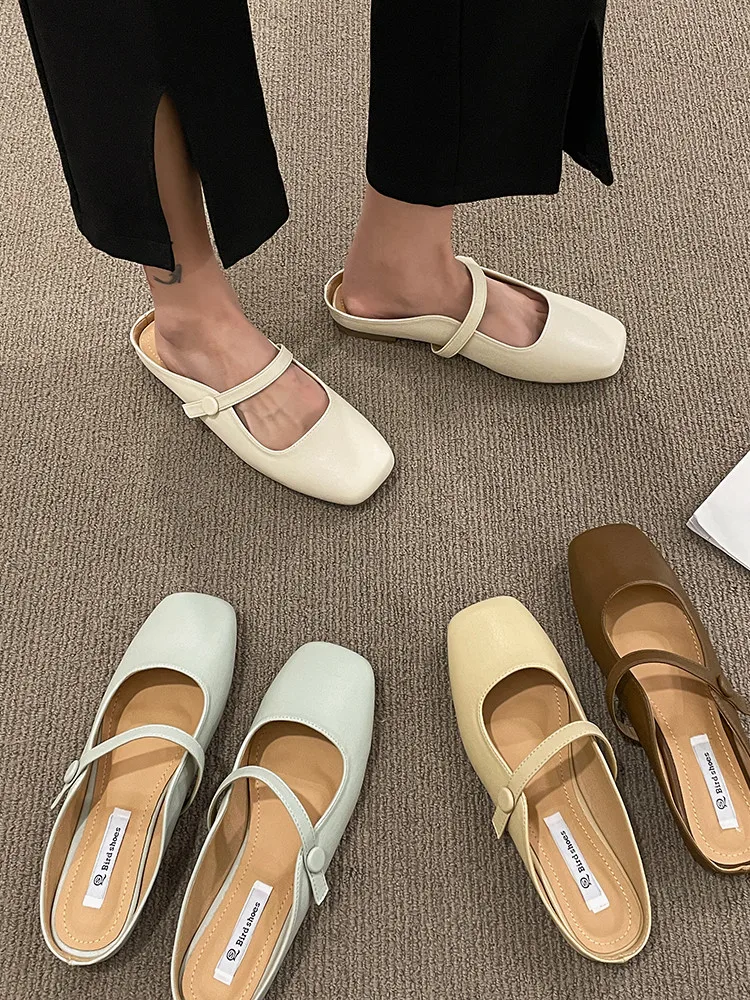 

Туфли женские без каблука, искусственная кожа, квадратный носок, простые, без застежки, лоферы, обувь в римском стиле, 2023