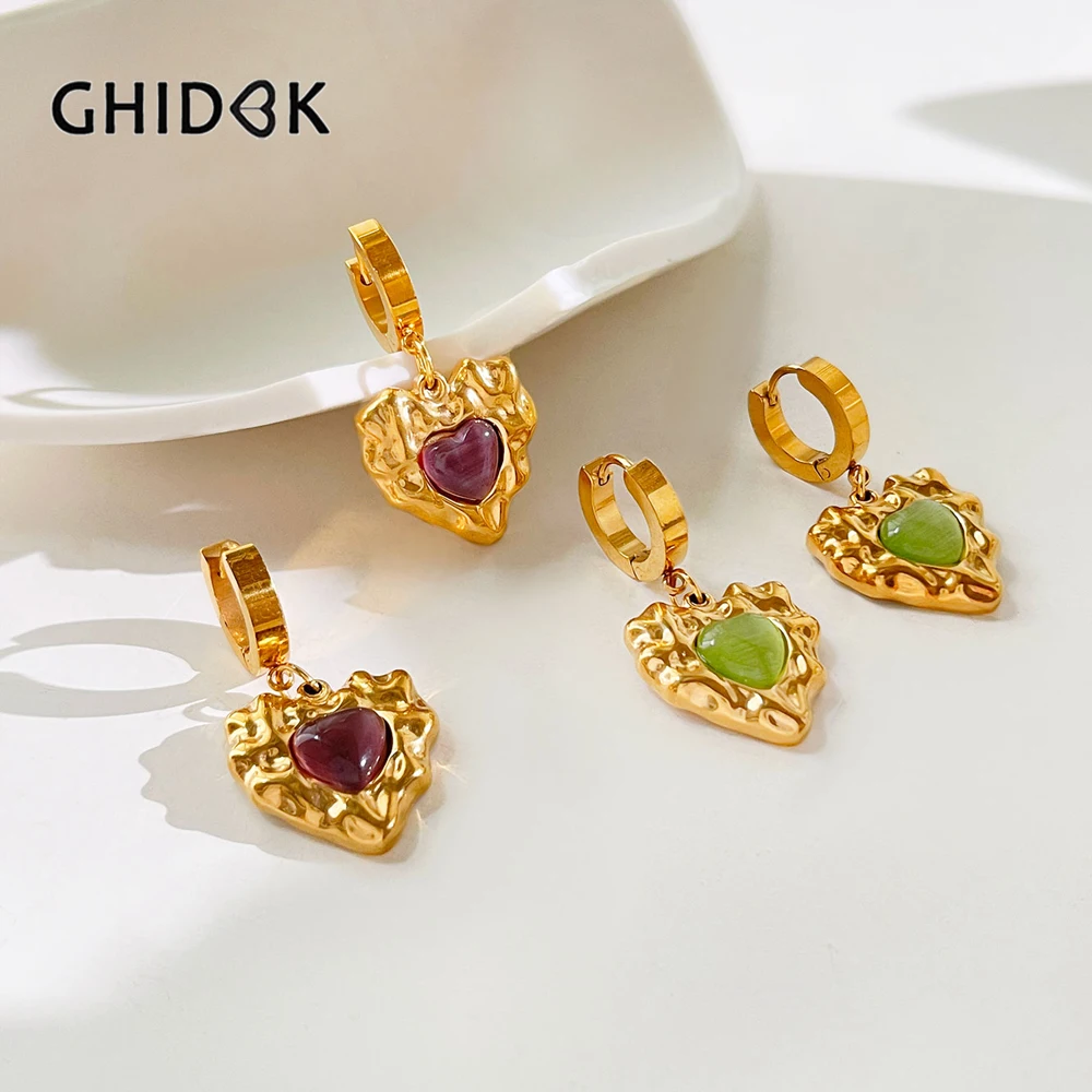 

GHIDBK Gold Color Lotus Flower Pendant Hoop Earrings Trendy Statement Stainless Steel Ear Jewelry Metalic Texture Non Fade
