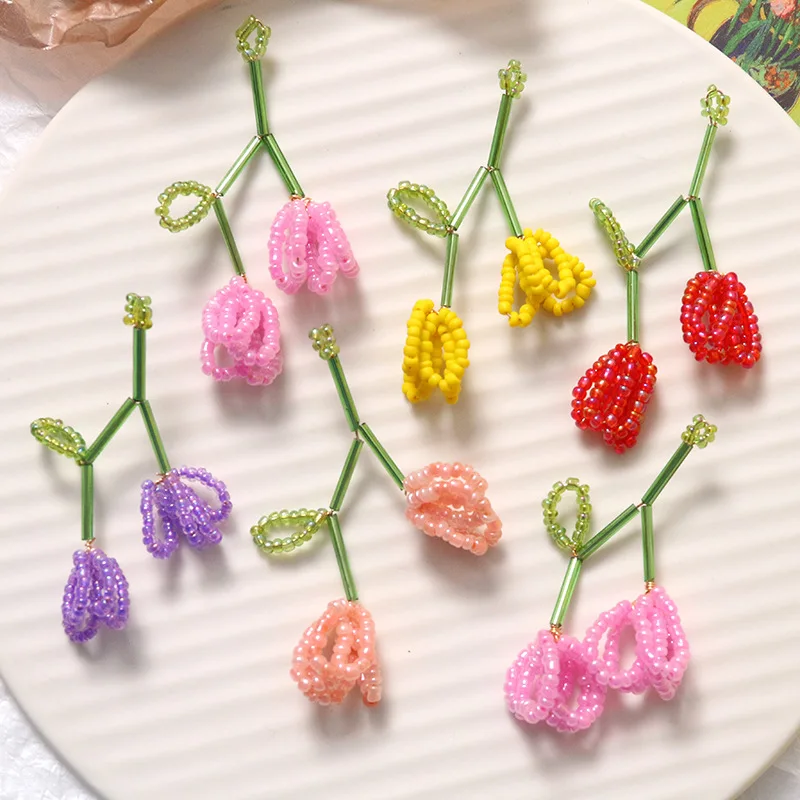 

2 шт., стеклянные бусины-тюльпаны с двумя лепестками