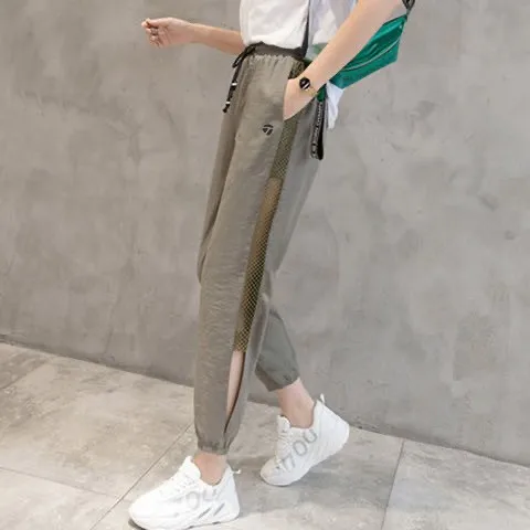 Women's golf wear pants summer Loose quick drying mesh Hollow out stretch waist thin Golf wear for women Nine-point slacks