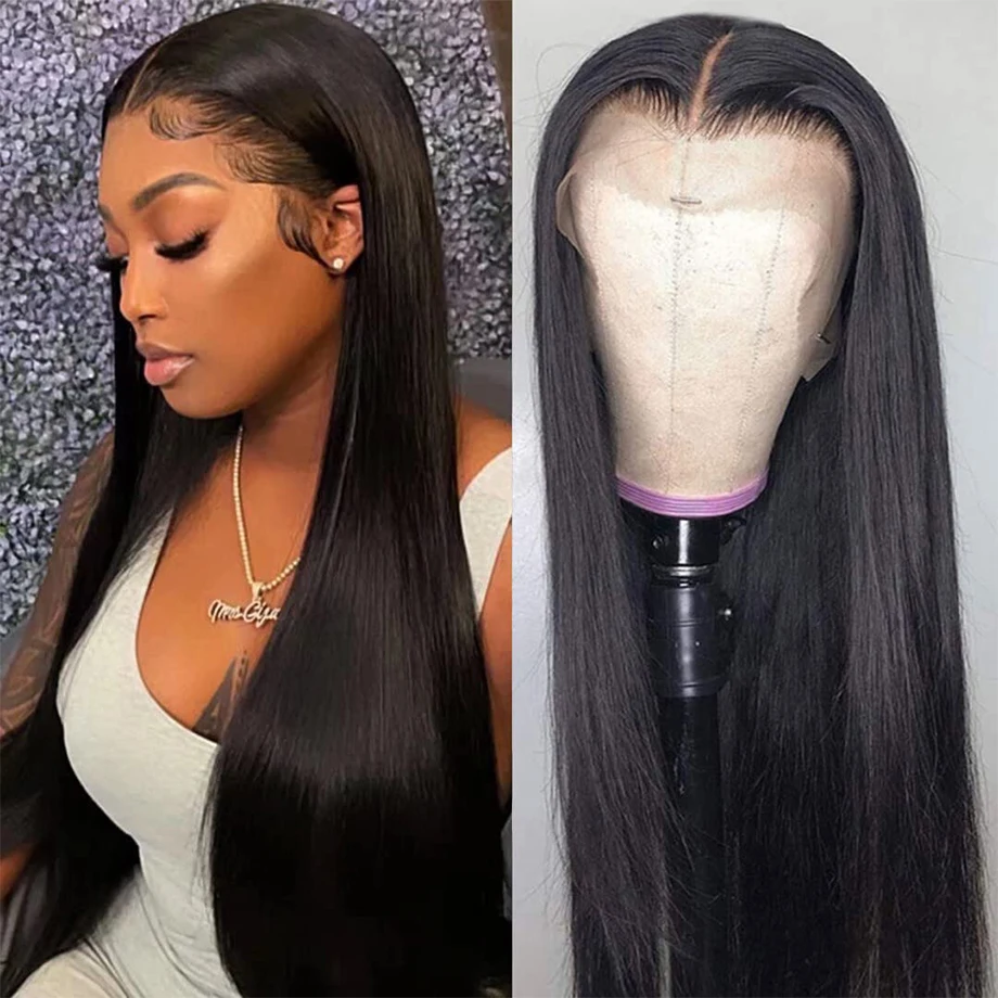 Straight 13x6 Transparent Lace Front Human Hair Wigs Brazilian Remy Bone Straight 32Inch 180% 4x4 5x5 Lace Closure Wig For Women