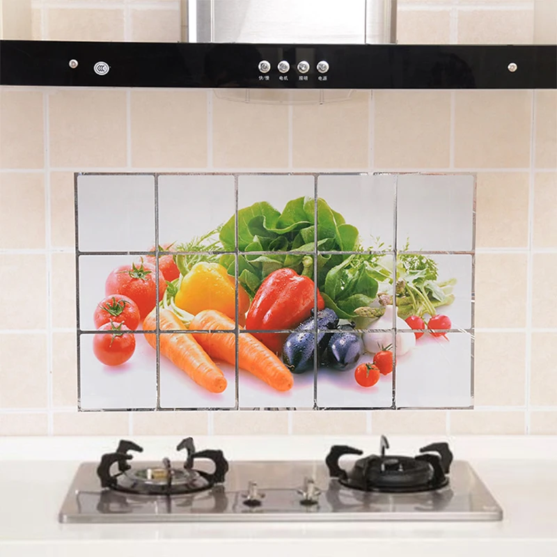 

75*45cm Kitchen Oil-proof Waterproof Sticker High Temperature Aluminum Foil Sticker Creative Wallpaper Home Decoration