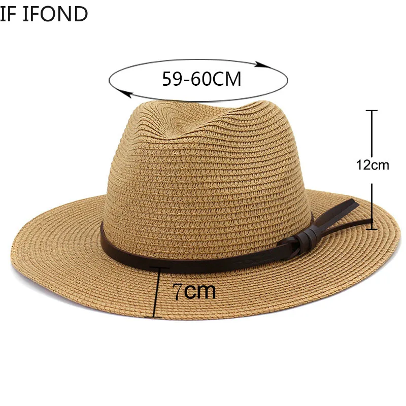 

59-60CM Men Hats for Women Summer Cooling Straw Sun Hats Outdoor Beach Panama Hat Fashion Jazz Party Hat Gorras Hombre