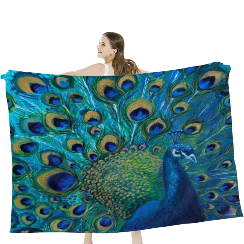 

Full Glory Peacock Throw Blankets Soft Velvet Blanket Camping Bedding Blanket Cold Cinema or Travel