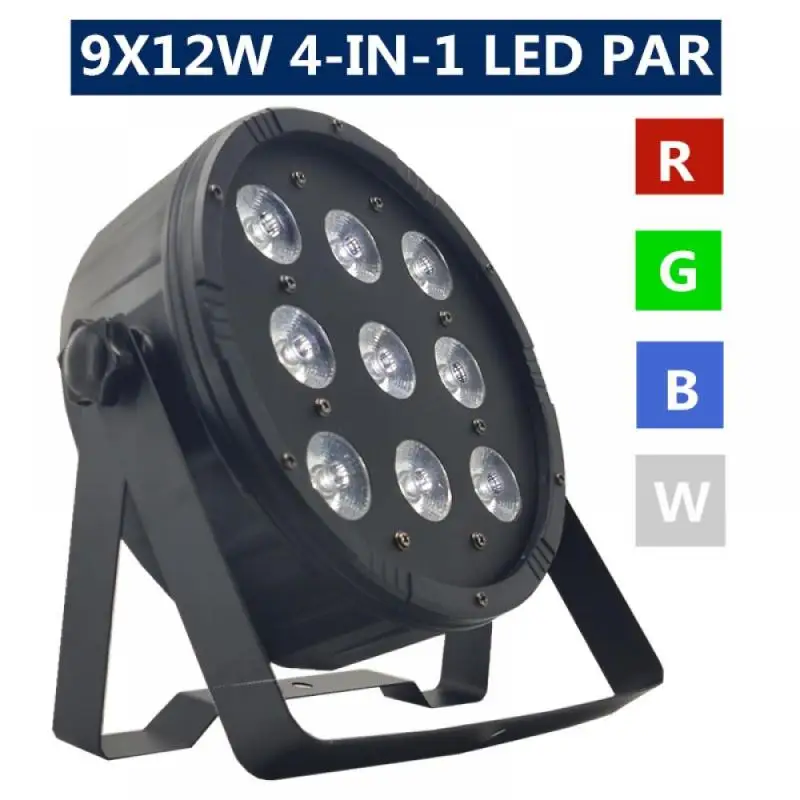 

9 LED RGB Full Color Flat Par Light DMX 512 DJ Disco Party Holiday Xmas Wedding Birthday Show Sound Activated Stage Lamp