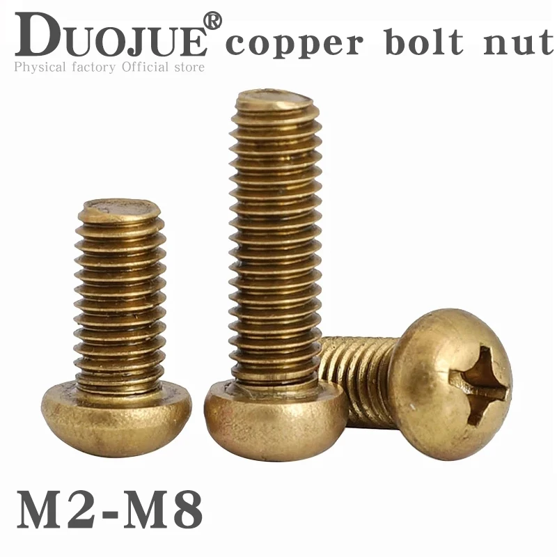 

8-100 PCS Brass Copper Cross Recessed Round Head Screw M2 M2.5 M3 M4 M5 M6 Pan Head Metric Thread Phillips Screws