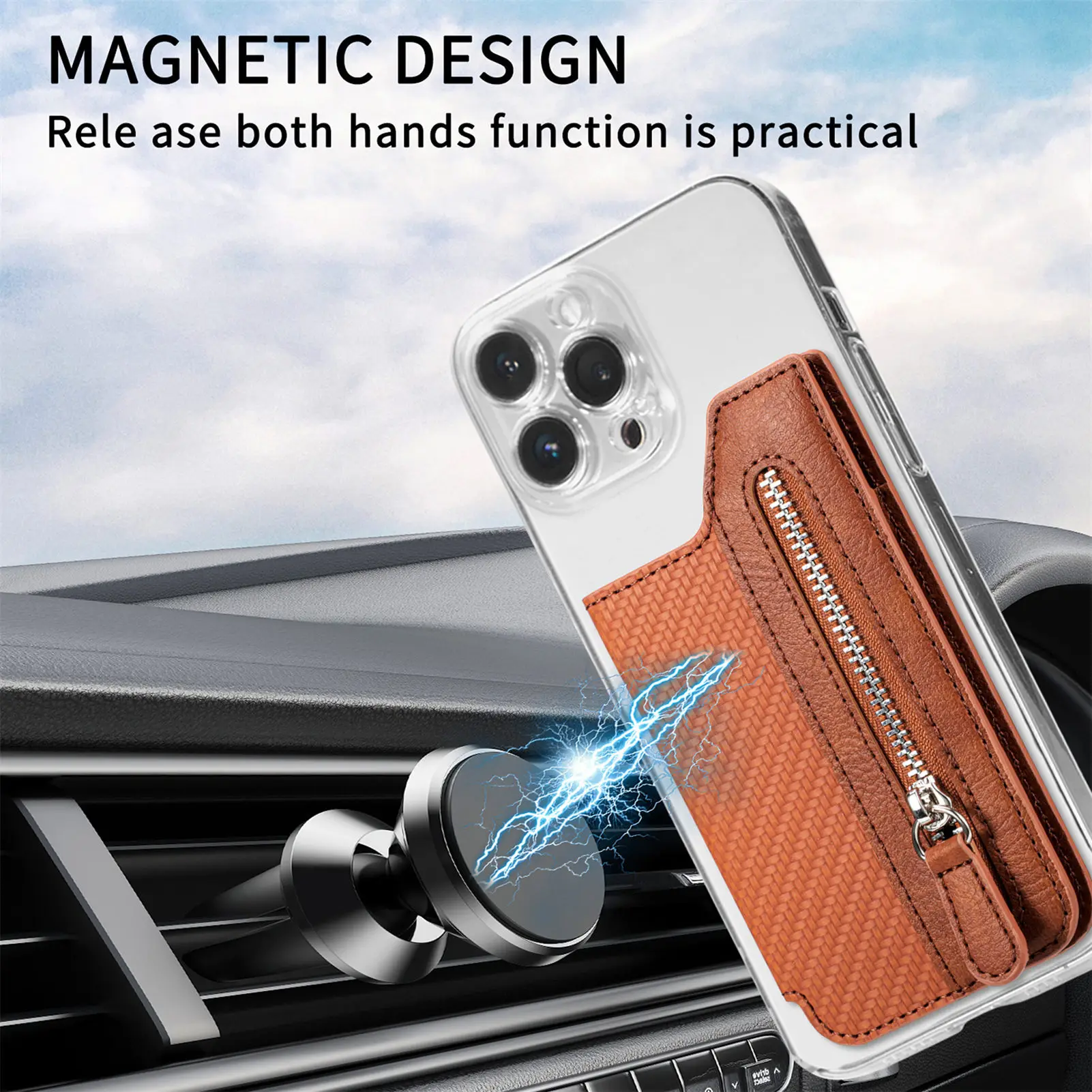 New Wallet Credit Card Holder for All Smartphones Ultra Thin Universal Phone Purse Adhesive Zipper Money Cartera for Women Men