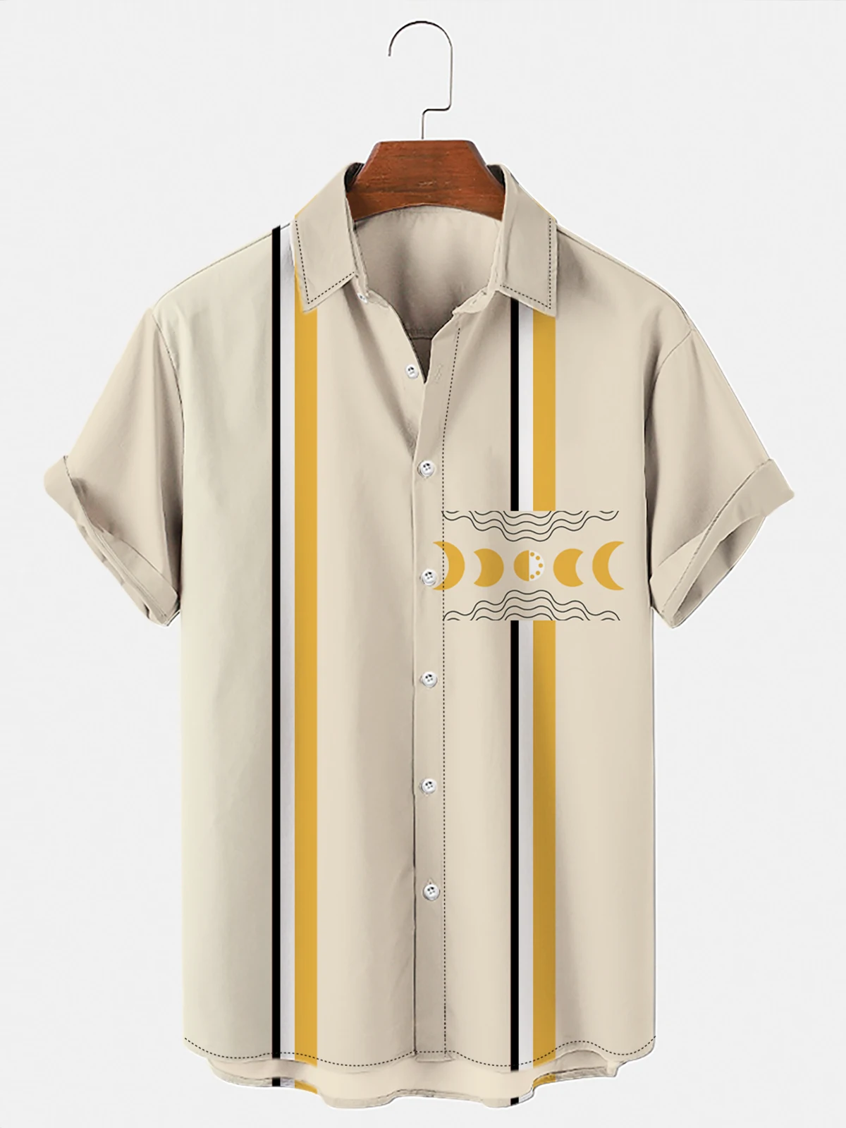 

High Quality Men's Short Sleeve Loose Hawaiian Shirt Fashion Street Lapel Striped Print Shirt Men Beach S-5XL