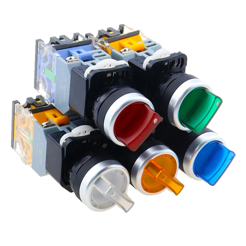 

LA38-11XD/2 Rotary push button switch with lamp 22MM 2 position 3 position latching LED knob switches Multicolor optional