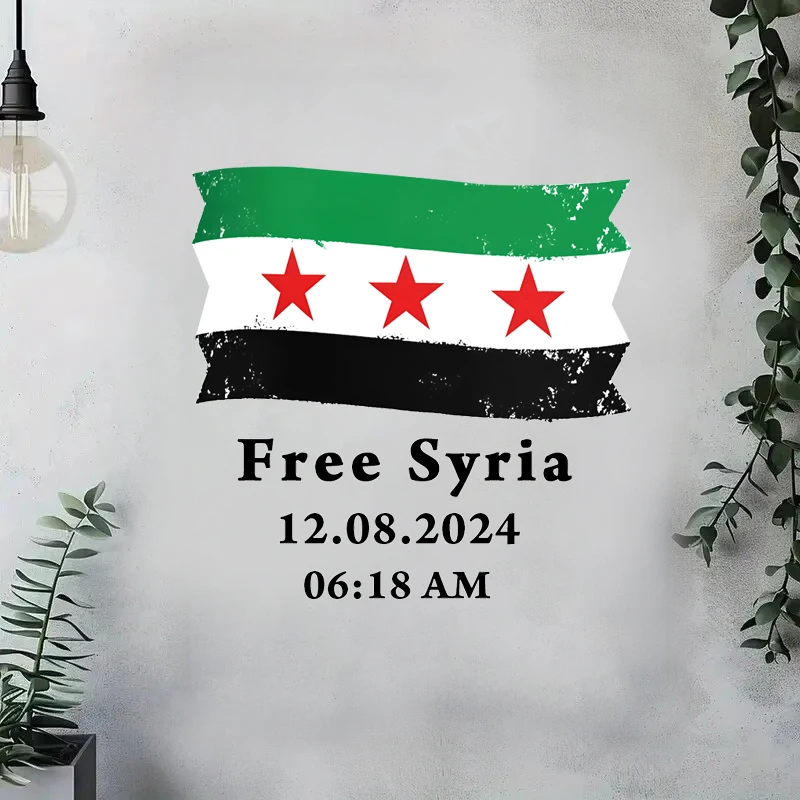 Фото Флаг Сирии с бесплатным текстом Сирия, 08/12/2024, самоклеящиеся наклейки на стену для гостиной, спальни, холодильника, окна, автомобиля №1