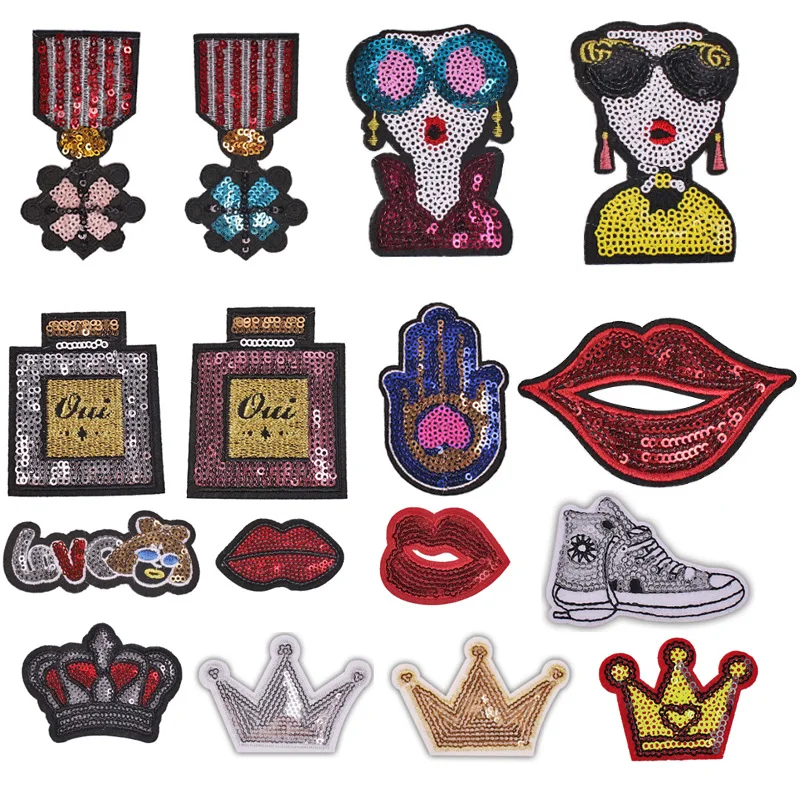 

100pcs/lot Luxury Large Sequin Perfume Crown Lips Girl Love Embroidery Patch Clothing Decoration Accessory Craft Diy Applique