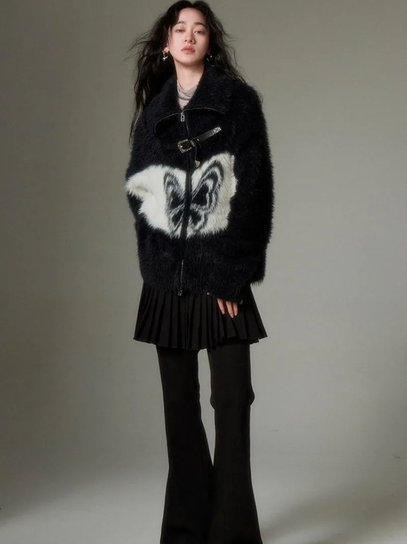 Винтажный кардиган в стиле Харадзюку уличная одежда панк с бабочкой поясом