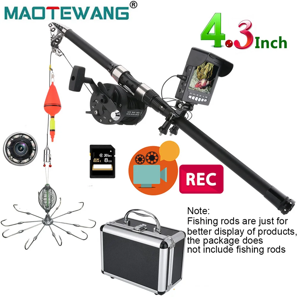 

Видеорегистратор MAOTEWANG, 4,3 дюйма, камера для подводной рыбалки, 8 ИК-ламп, IP68, с крючками, кабель 2 мм, 20 м, металлический рыбопоисковый прибор