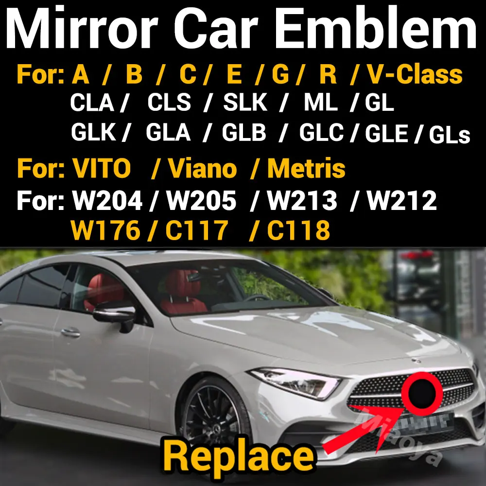 

3D Mirror Grill Badge Front Emblem Logo For A B C E G Class W205 W212 W213 W204 W176 W246 W177 ML GLA CLA GLC GLE C117 Embles