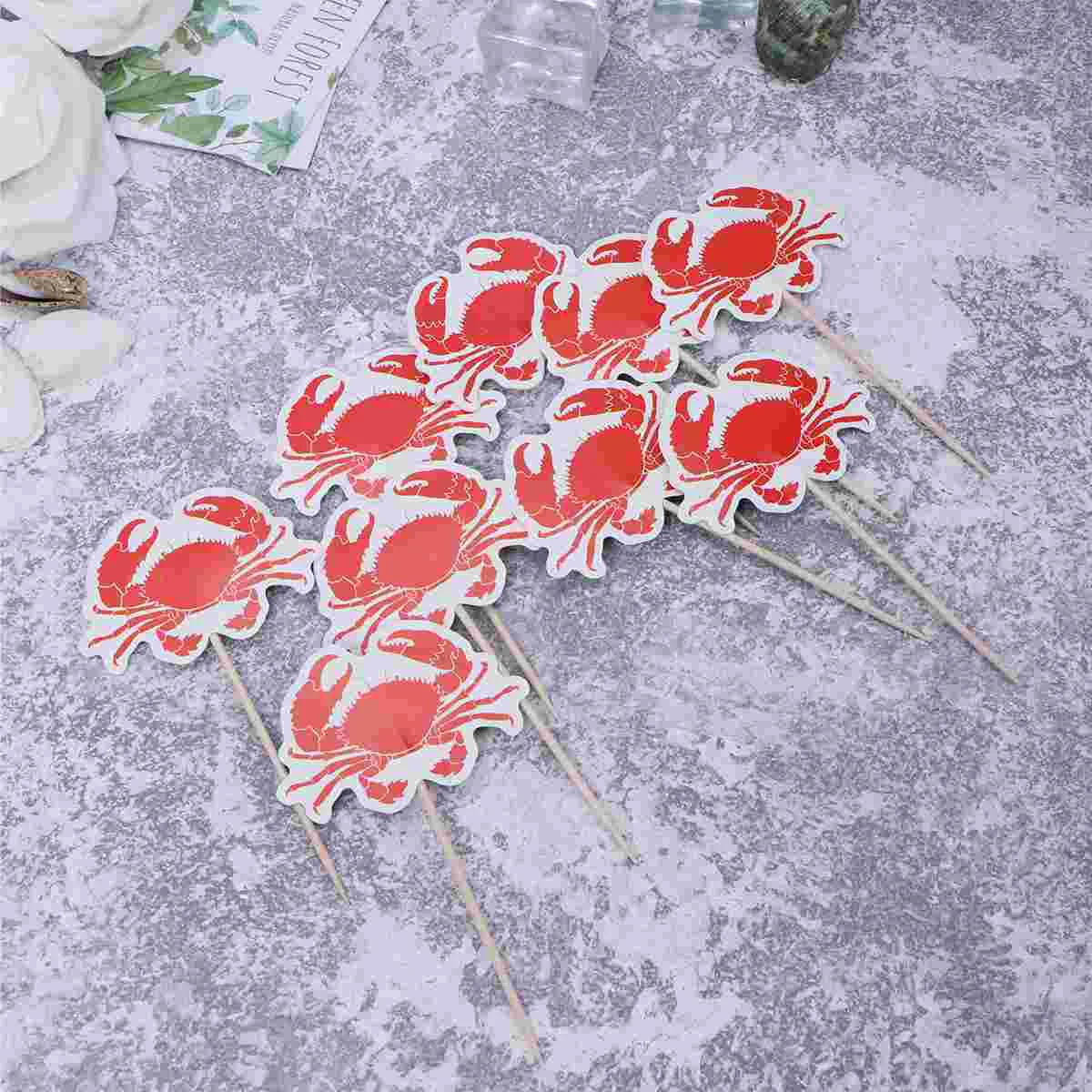 

24pcs Big Red Crab Birthday Cake Topper Fruit Picks Dessert Table Decorative Supplies for Party Festivals