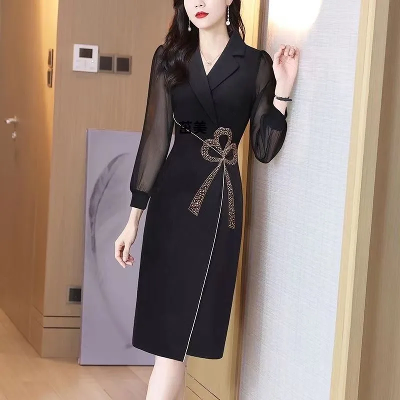 Новинка весны 2024 женское платье элегантное черное во французском стиле с юбкой в