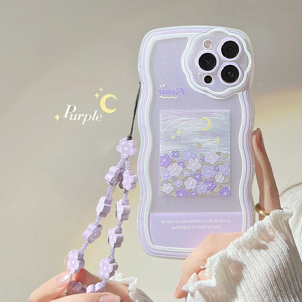 

For IPhone 14 Literary Oil Painting Flower Bracelet Phone Case For IPhone 11 12 13 Pro Max Case X XS Max XR 7Plus 8Plus case